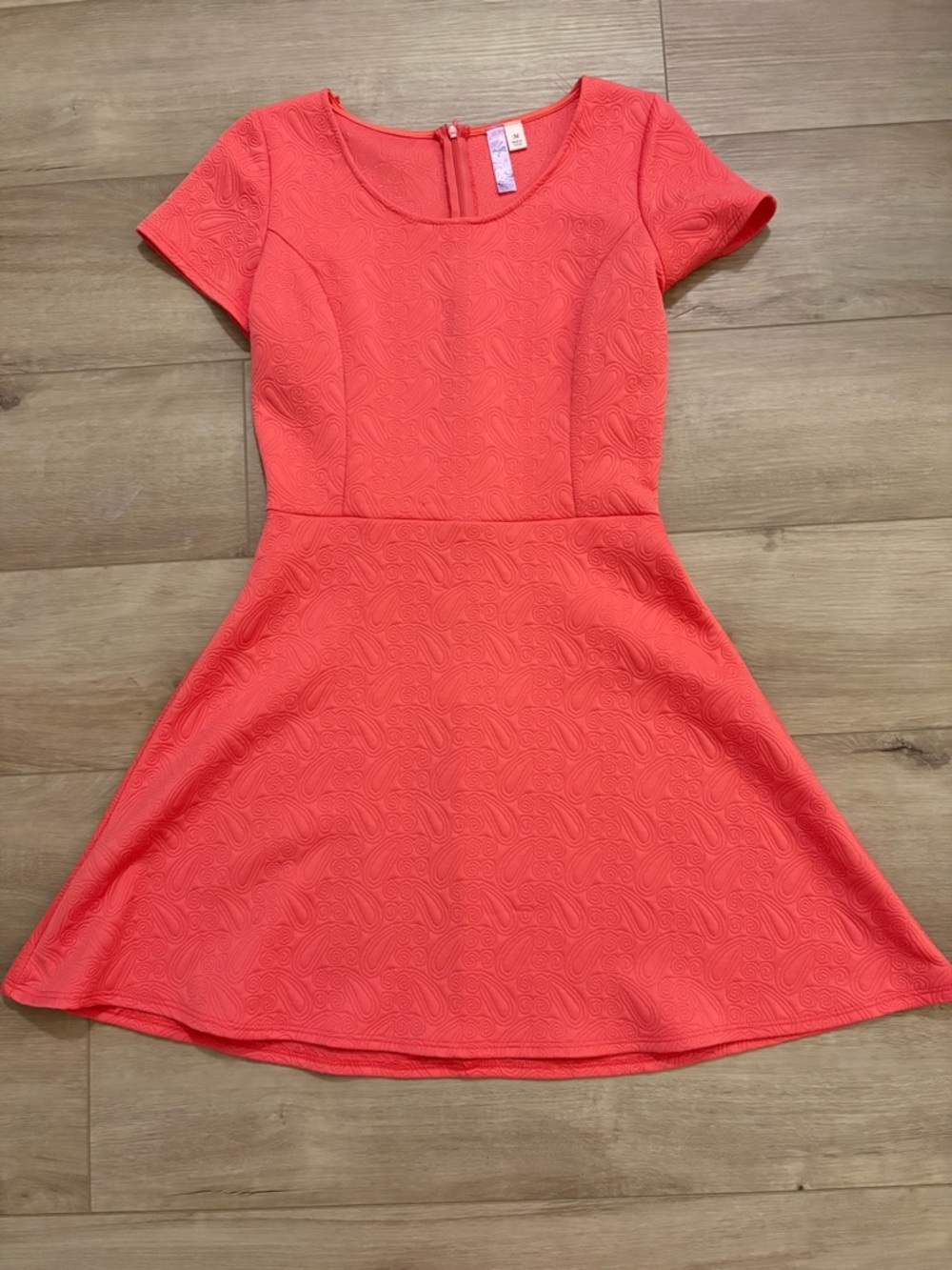 Alya Coral Textured Fit & Flare Dress Size Medium